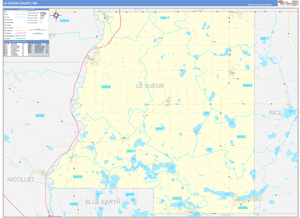 Le Sueur County, MN Zip Code Map